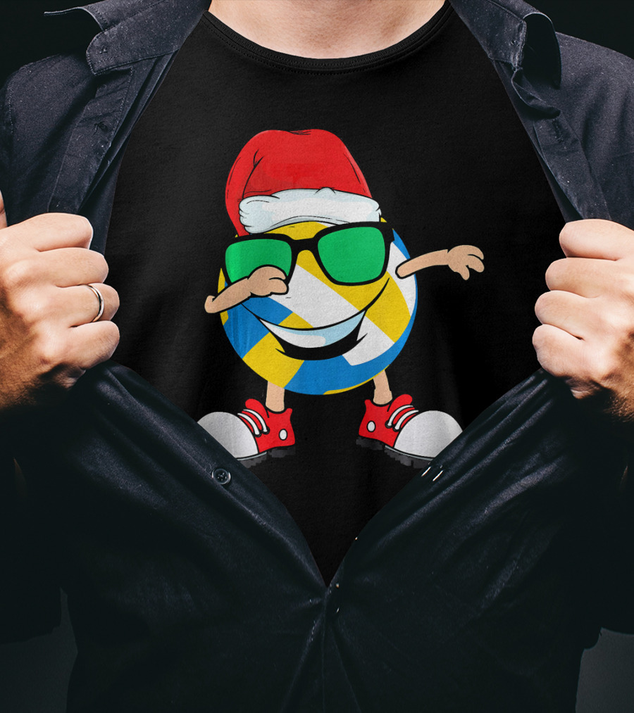 Dabbing Smiling Volleyball Santa Hat With Sunglasses And Shoes T-Shirt