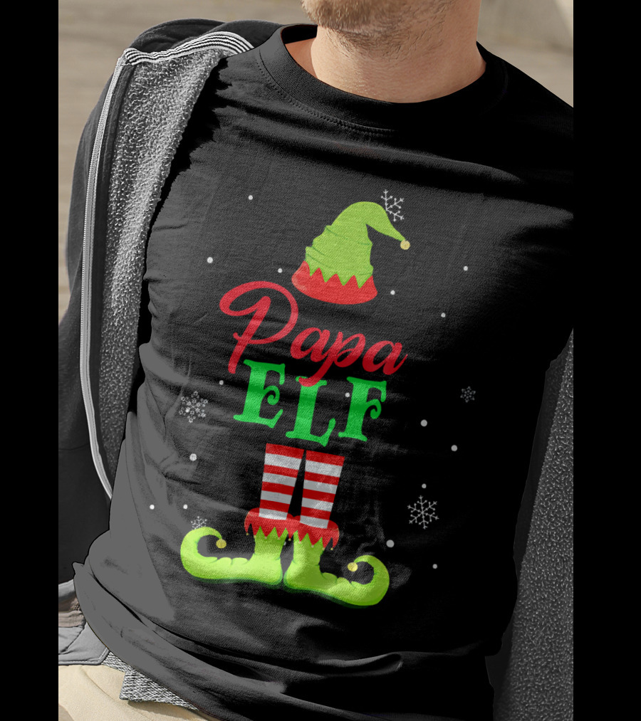Papa Elf Snowflakes Holiday T-Shirt