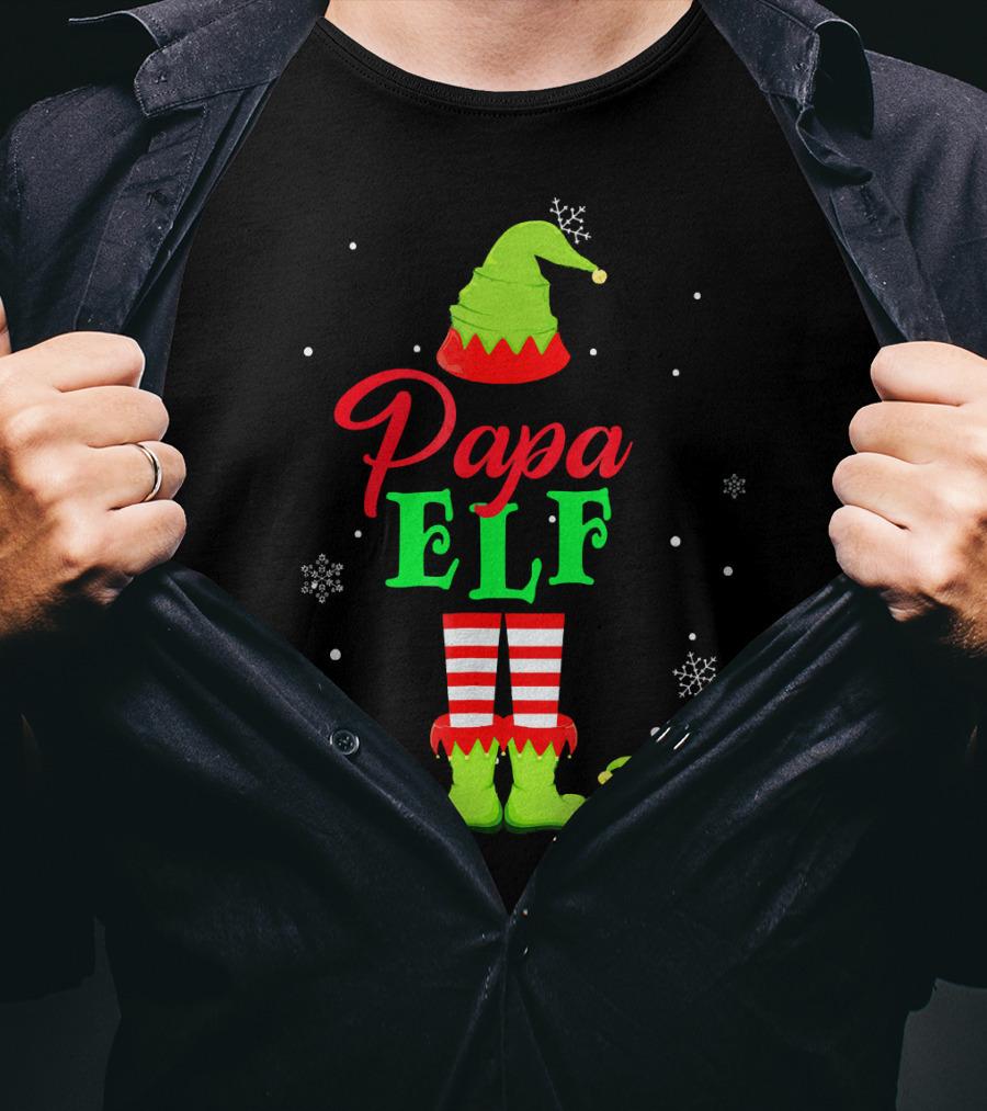 Papa Elf Snowflakes Holiday T-Shirt