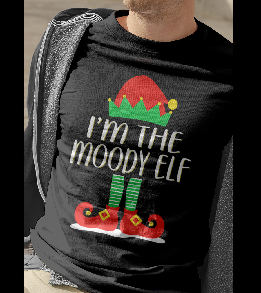 I'm The Moody Elf Christmas Outfit With Red Hat And Shoes T-Shirt