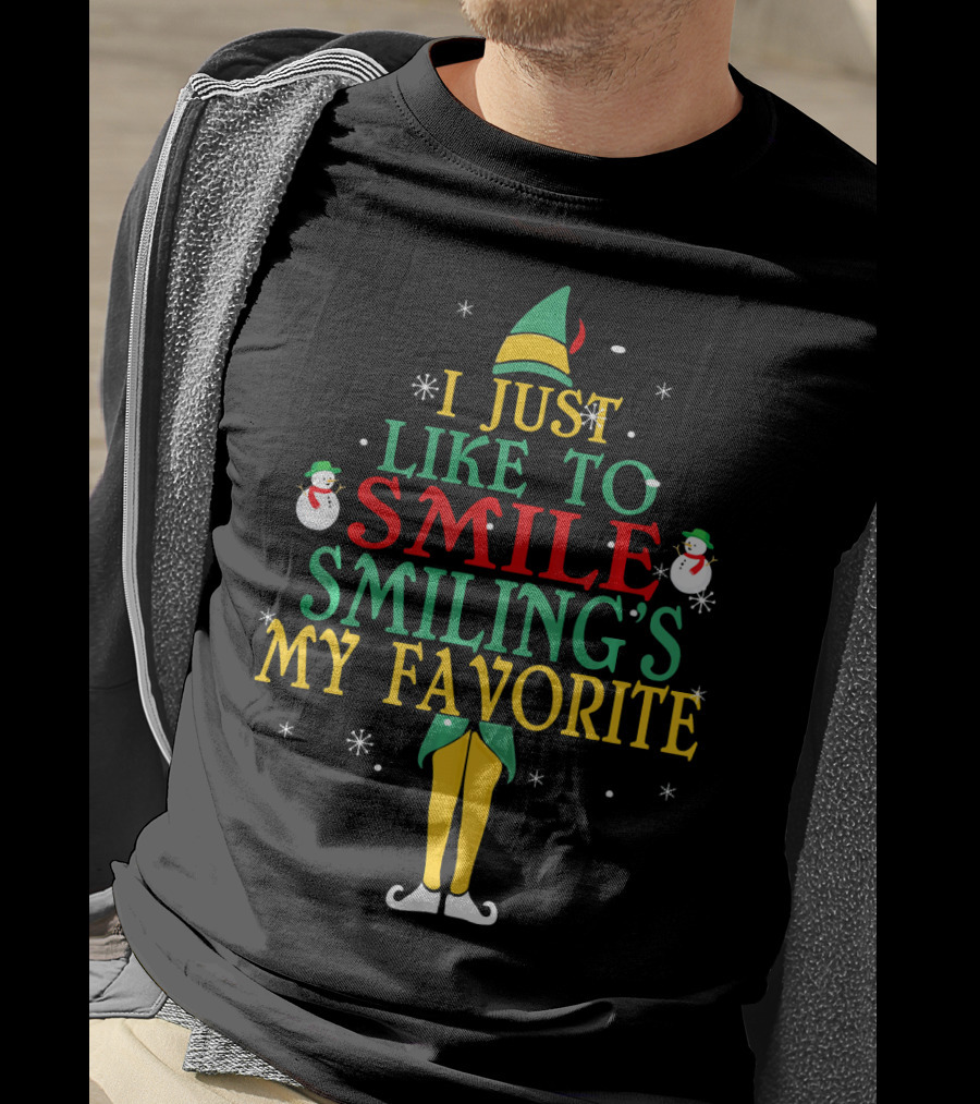 Elf Costume Inspired I Just Like To Smile Smiling's My Favorite Christmas Holiday Edition T-Shirt