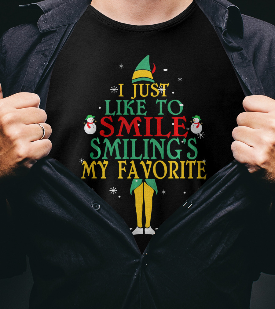 Elf Costume Inspired I Just Like To Smile Smiling's My Favorite Christmas Holiday Edition T-Shirt