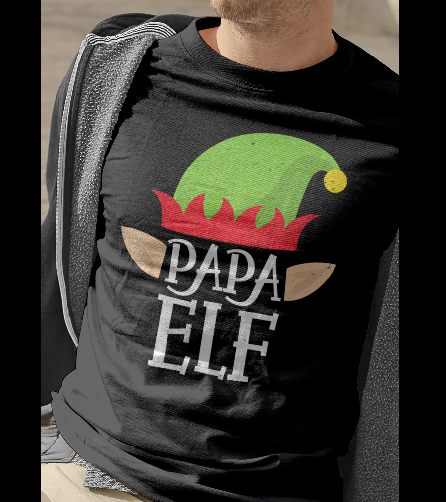 Papa Elf Hat With Ears Christmas T-Shirt