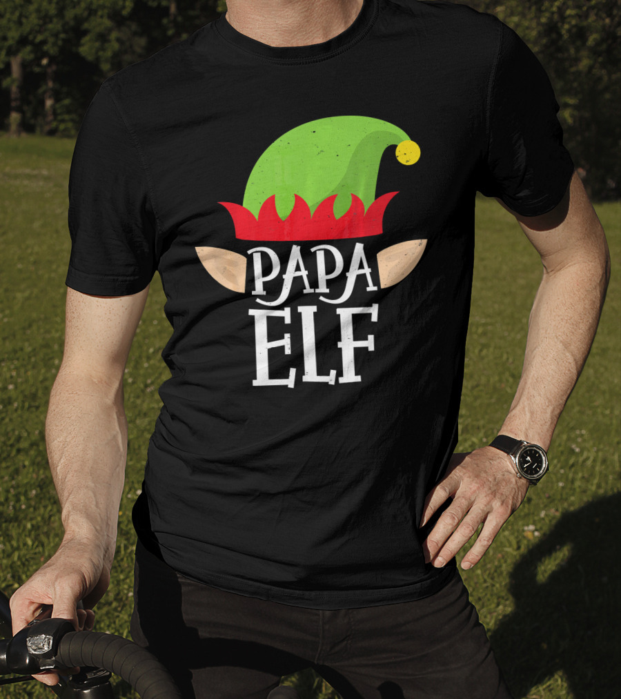 Papa Elf Hat With Ears Christmas T-Shirt
