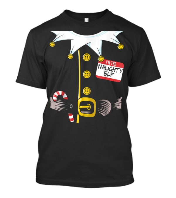 I'm The Naughty Elf With Candy Cane And Bell Collar T-Shirt