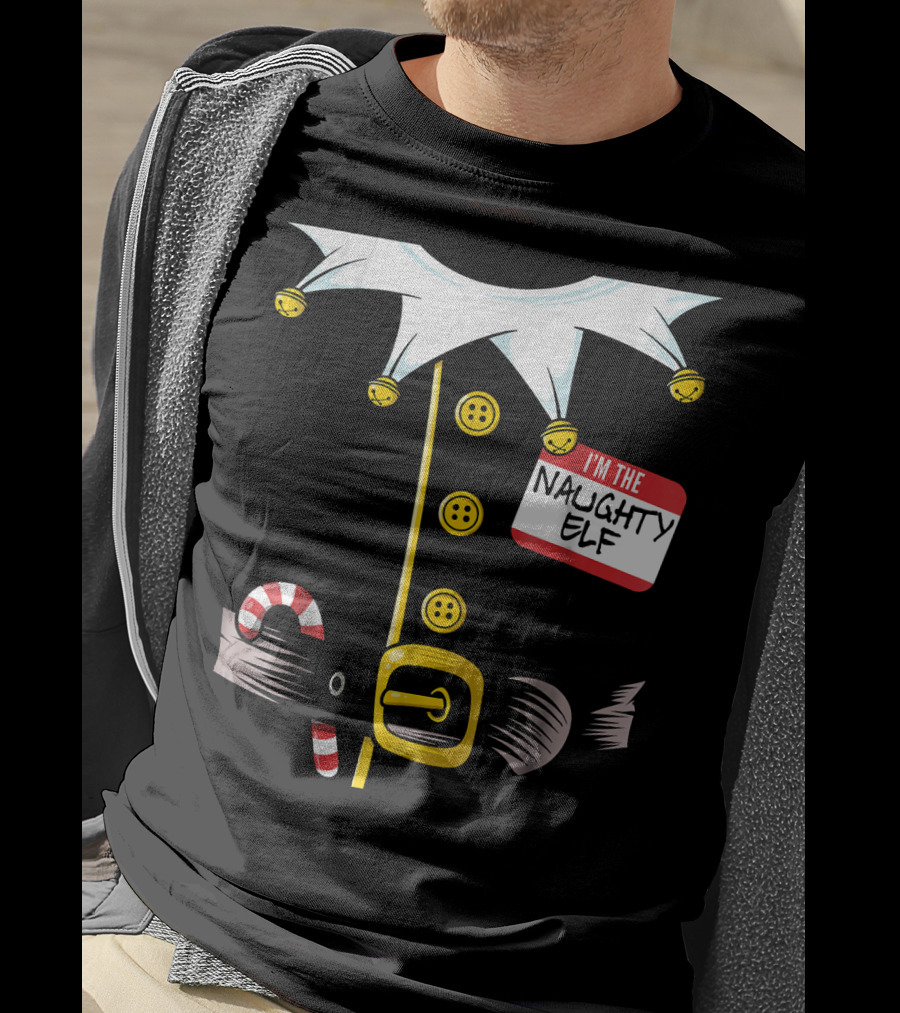 I'm The Naughty Elf With Candy Cane And Bell Collar T-Shirt