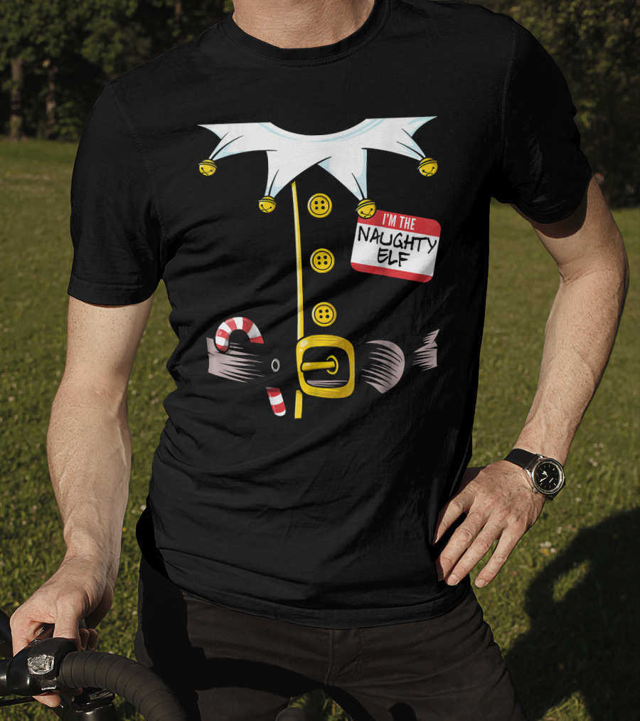 I'm The Naughty Elf With Candy Cane And Bell Collar T-Shirt