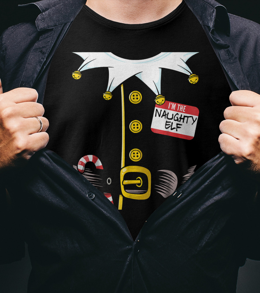 I'm The Naughty Elf With Candy Cane And Bell Collar T-Shirt