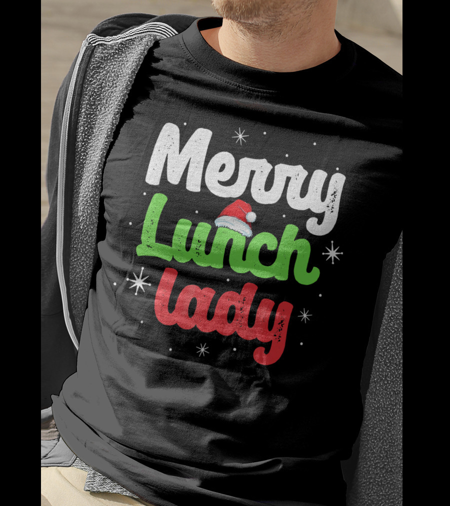 Merry Lunch Lady Christmas Santa Hat T-Shirt