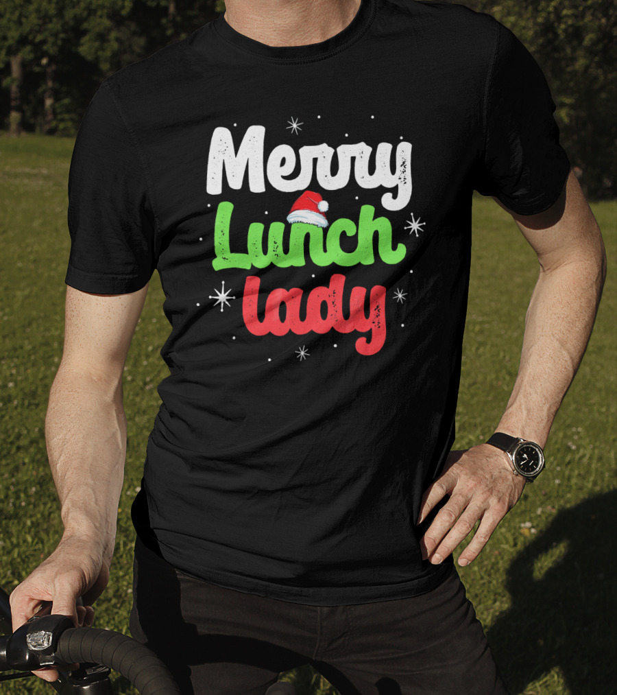 Merry Lunch Lady Christmas Santa Hat T-Shirt
