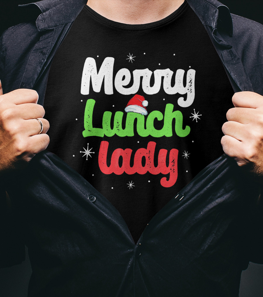 Merry Lunch Lady Christmas Santa Hat T-Shirt