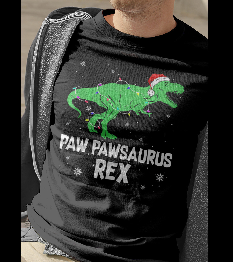 Paw Paw Saurus Rex Santa Hat Christmas Lights T-Shirt