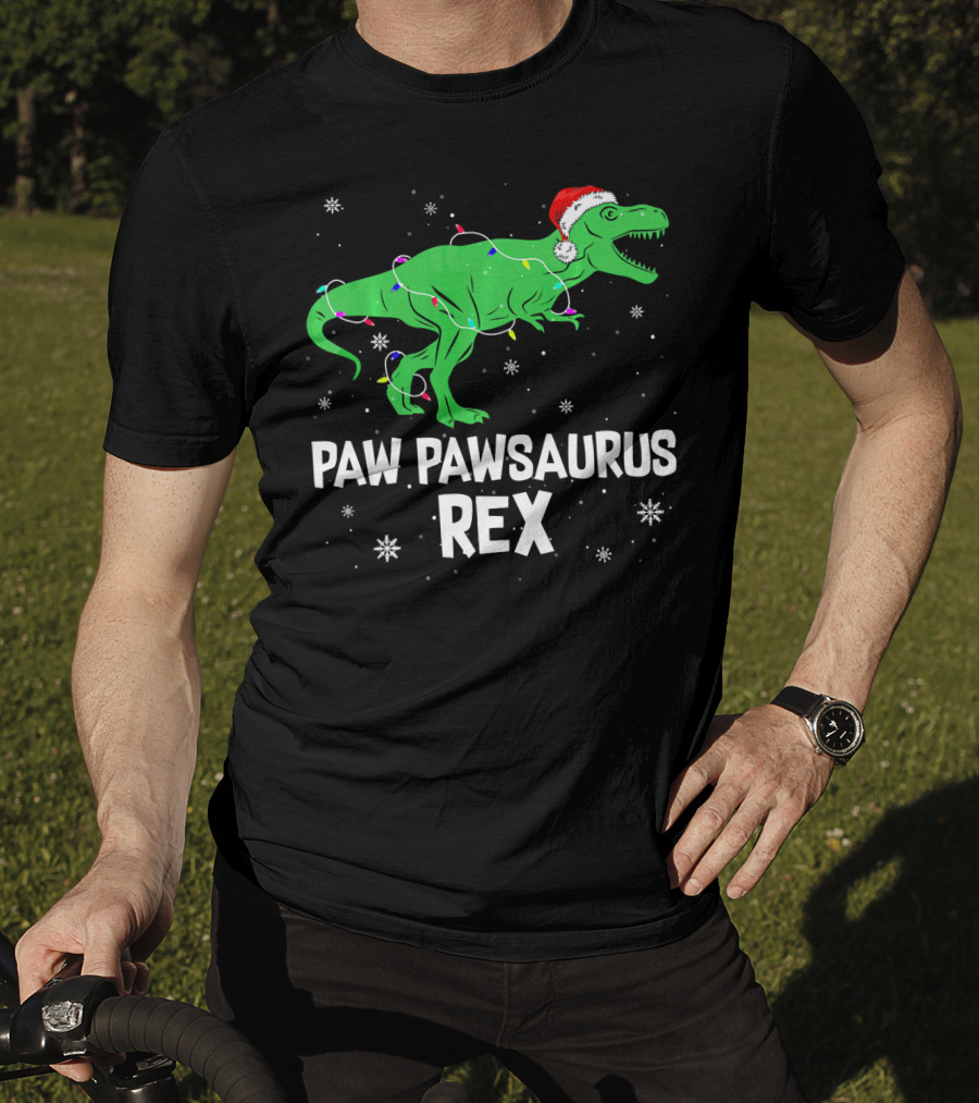 Paw Paw Saurus Rex Santa Hat Christmas Lights T-Shirt
