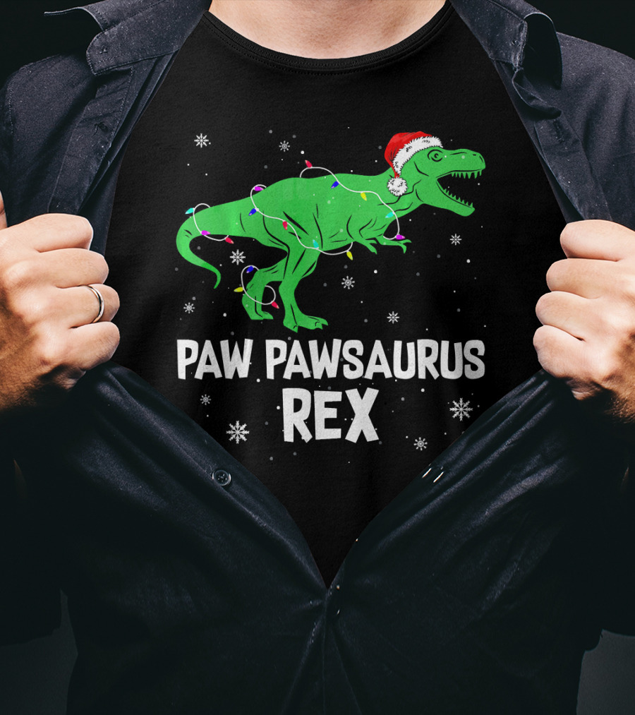 Paw Paw Saurus Rex Santa Hat Christmas Lights T-Shirt