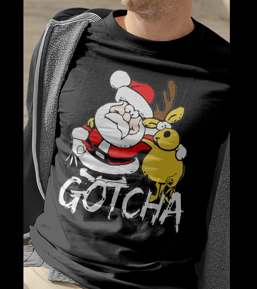 Santa Claus Gotcha Finger Circle Game With Reindeer T-Shirt