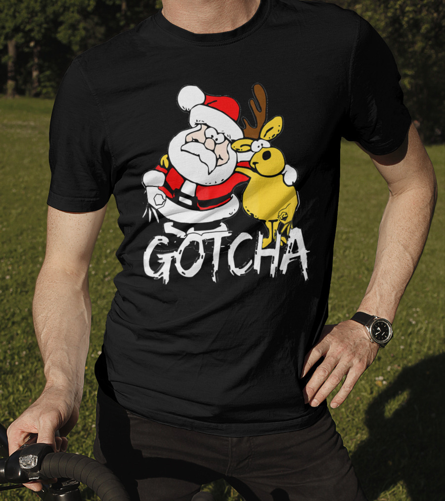 Santa Claus Gotcha Finger Circle Game With Reindeer T-Shirt
