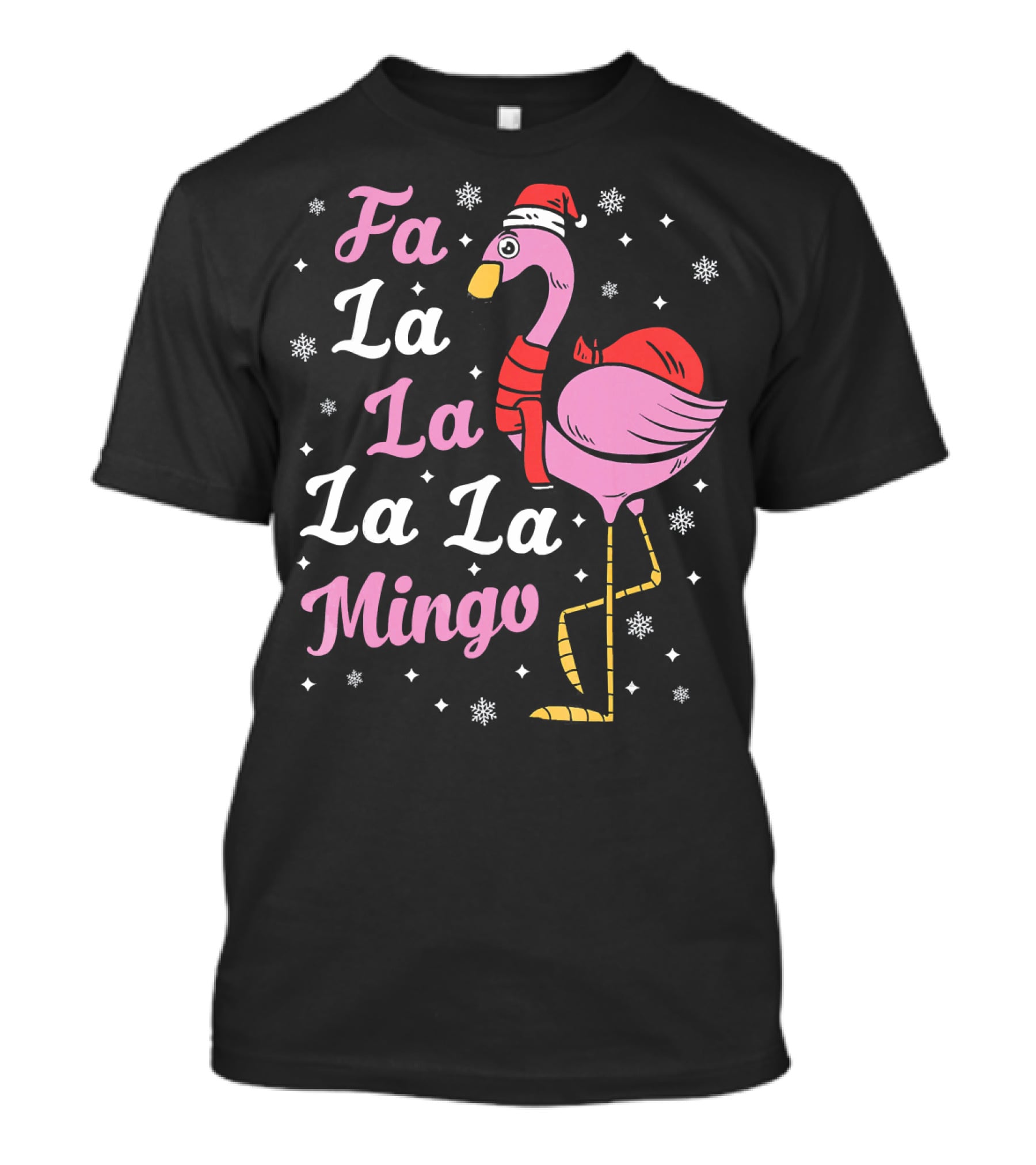 Fa La La La La Mingo Santa Flamingo Holiday Snowflakes T-Shirt