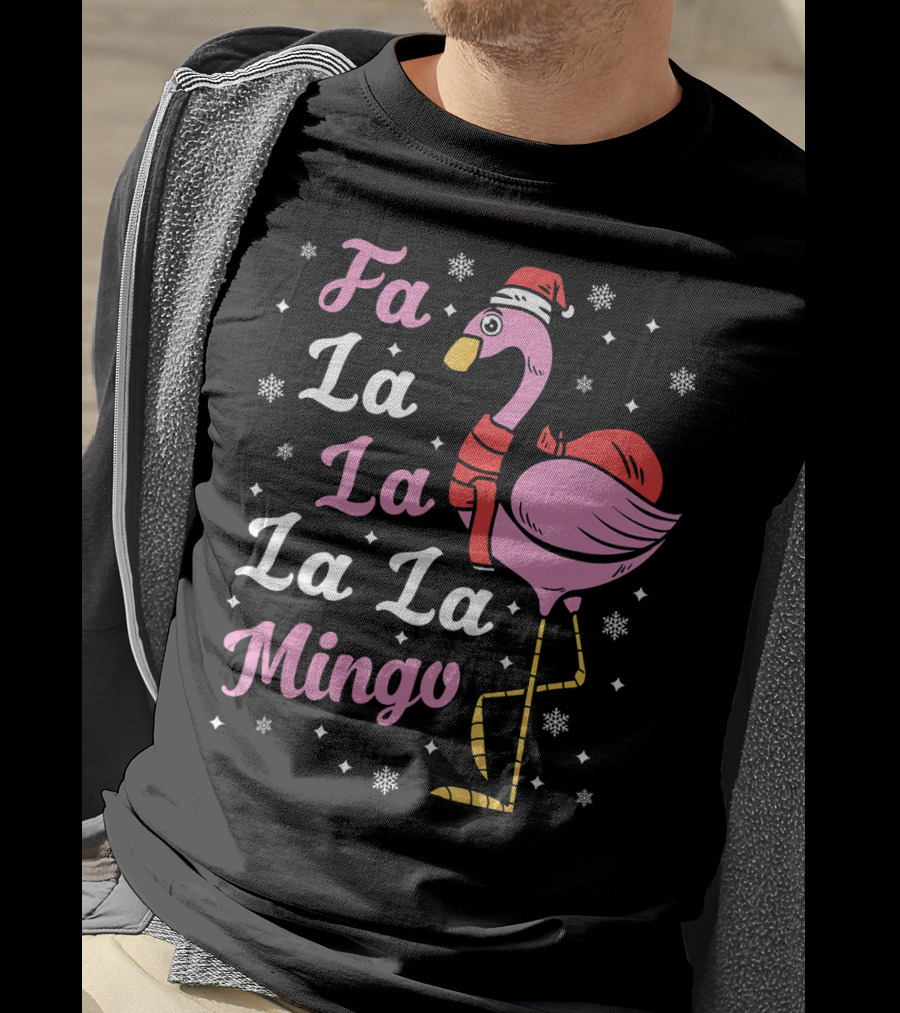Fa La La La La Mingo Santa Flamingo Holiday Snowflakes T-Shirt