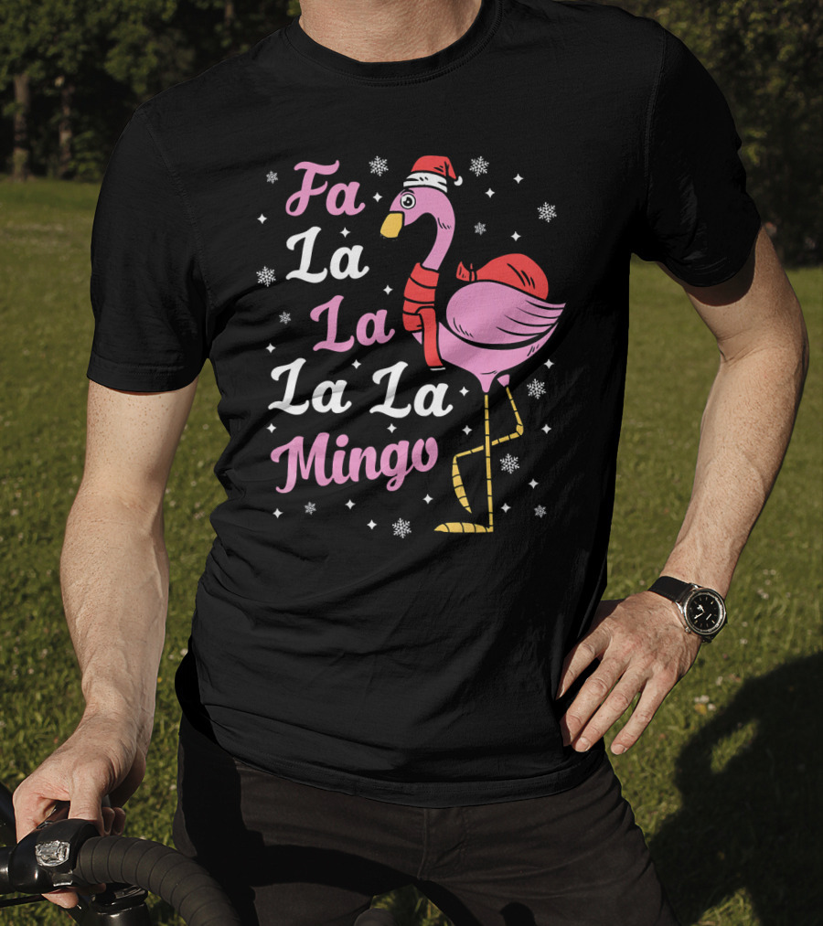 Fa La La La La Mingo Santa Flamingo Holiday Snowflakes T-Shirt