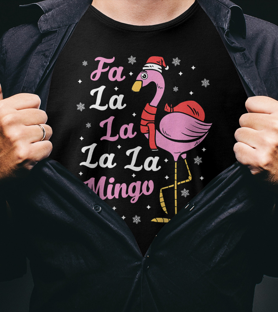 Fa La La La La Mingo Santa Flamingo Holiday Snowflakes T-Shirt
