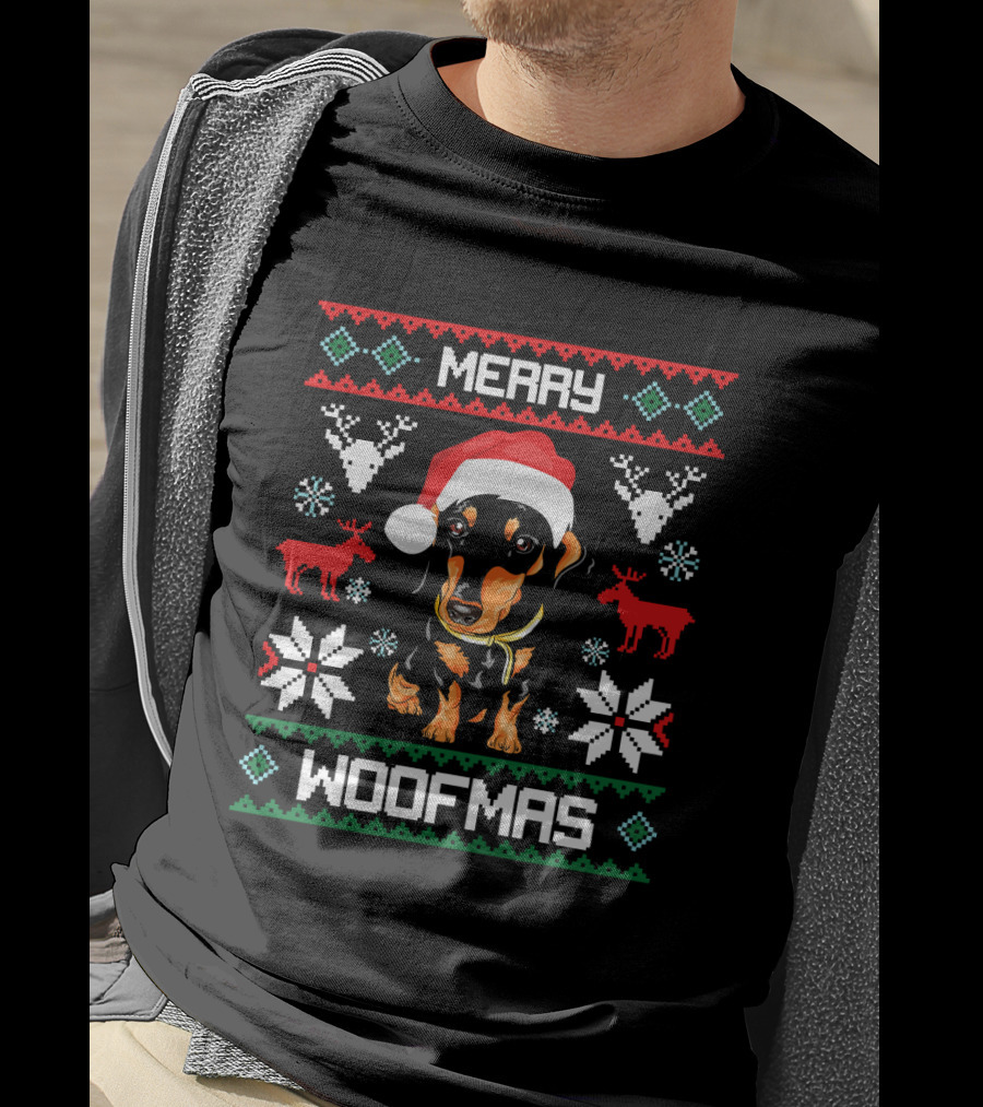 Merry Woofmas Dachshund Christmas Holiday Sweater Doxie T-Shirt