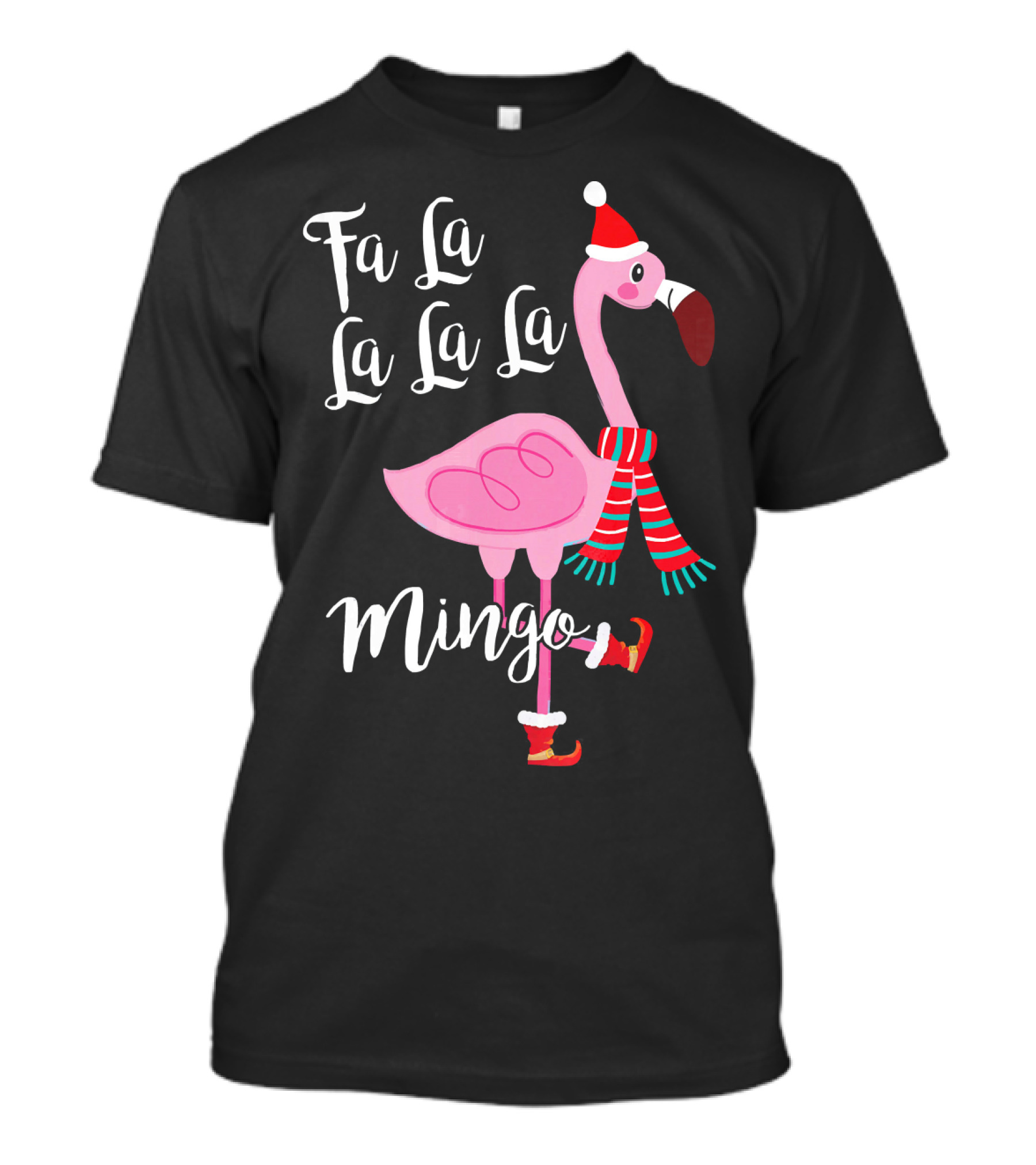 Fa La La La La Mingo Santa Flamingo Scarf Holiday Winter T-Shirt