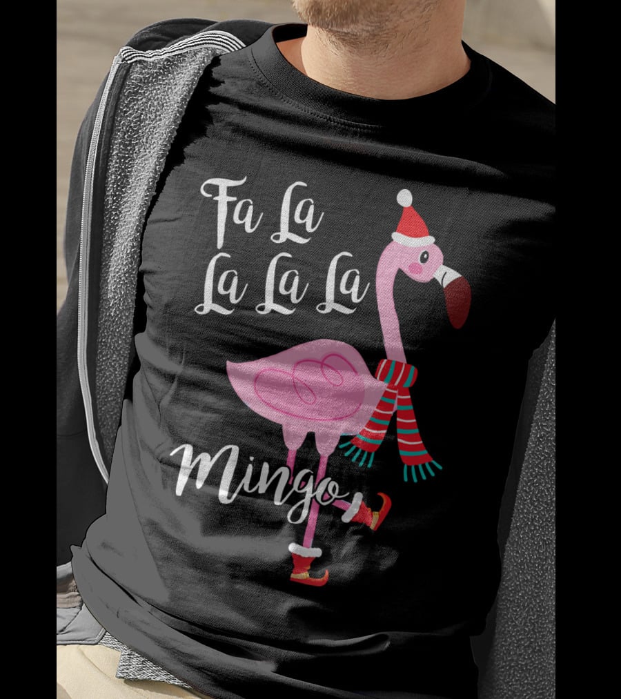 Fa La La La La Mingo Santa Flamingo Scarf Holiday Winter T-Shirt