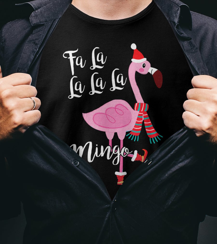 Fa La La La La Mingo Santa Flamingo Scarf Holiday Winter T-Shirt