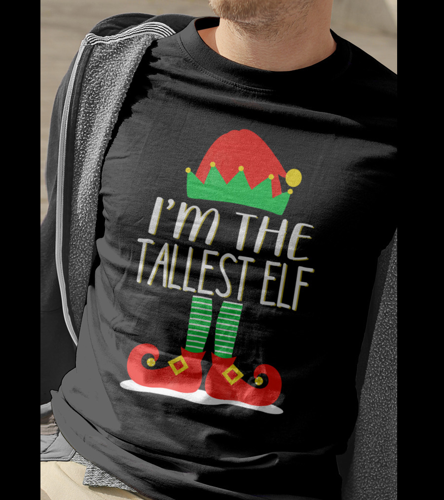 I'm The Tallest Elf Red Green Hat Striped Socks Matching Family Christmas T-Shirt