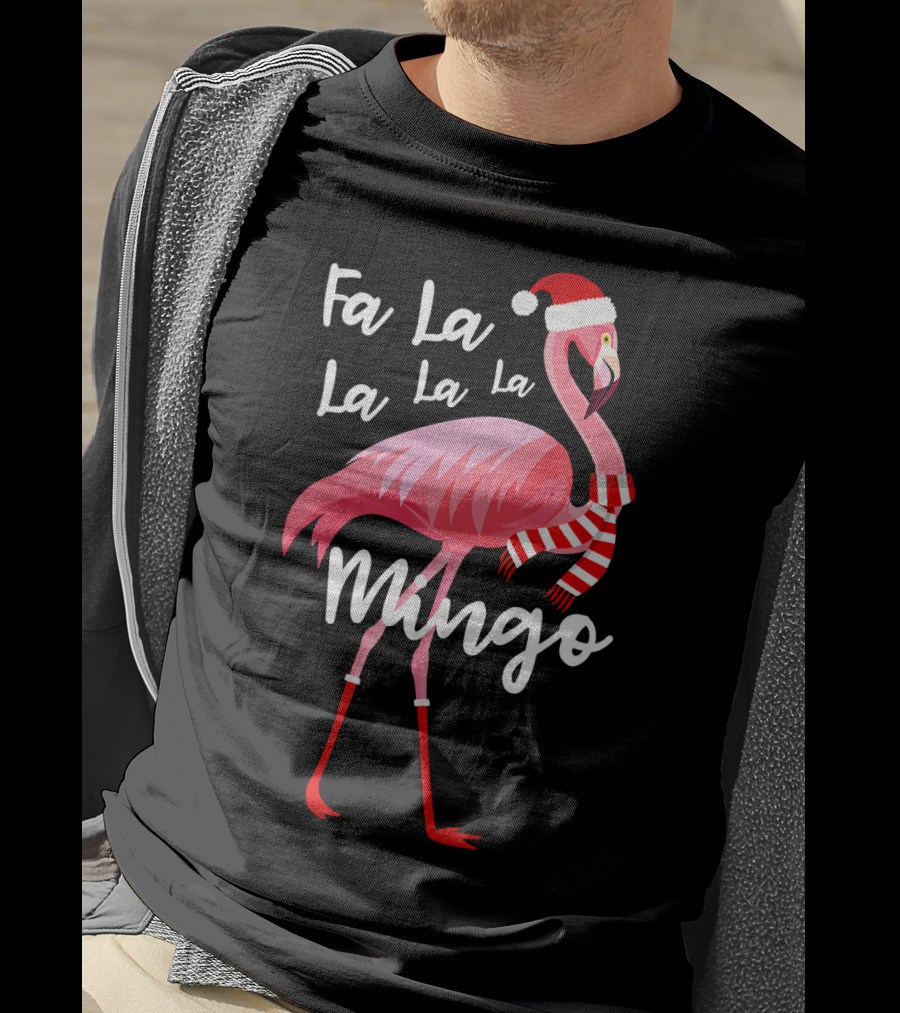 Fa La La La La Mingo Flamingo Santa Hat Holiday T-Shirt