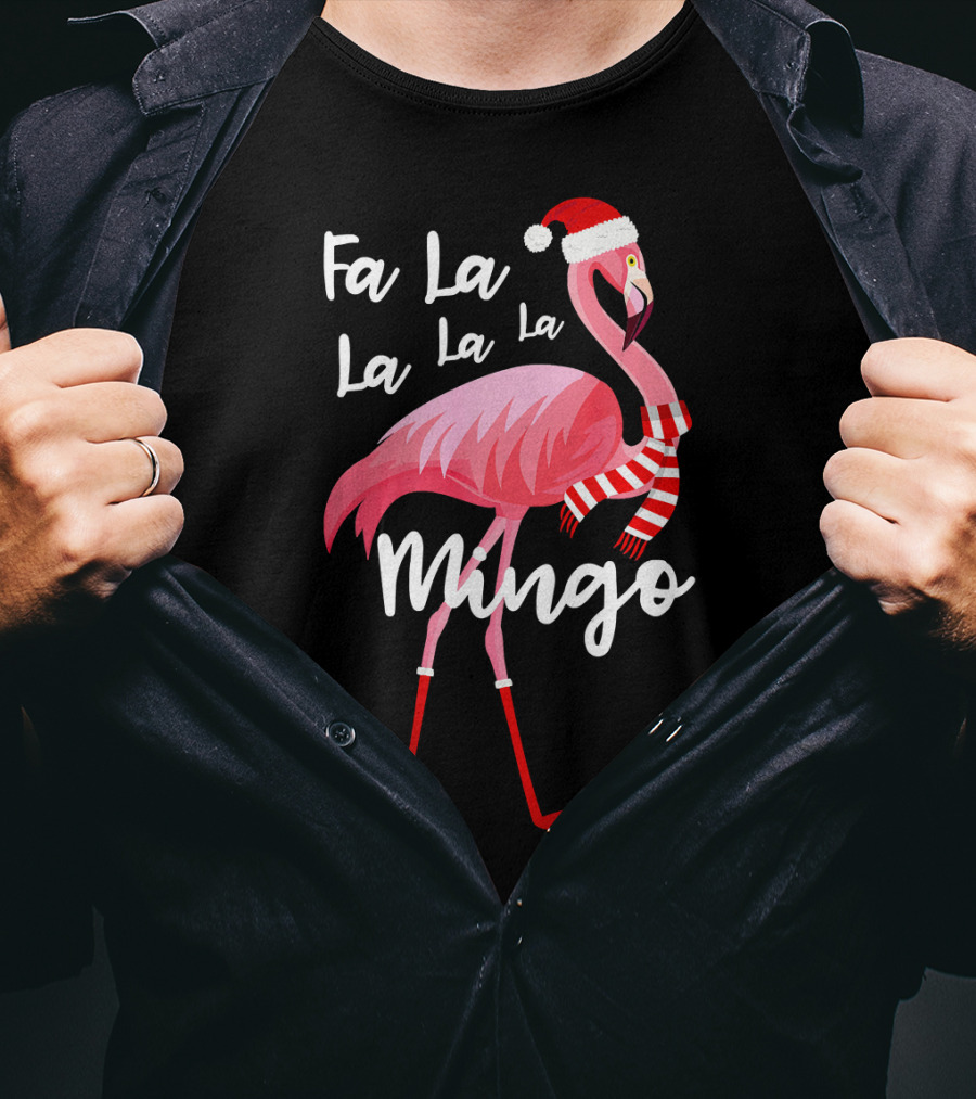 Fa La La La La Mingo Flamingo Santa Hat Holiday T-Shirt