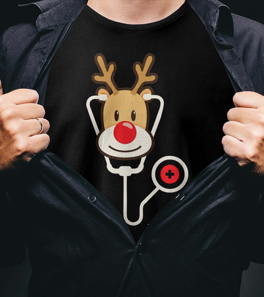 Cute Moose Reindeer Stethoscope Nurse T-Shirt