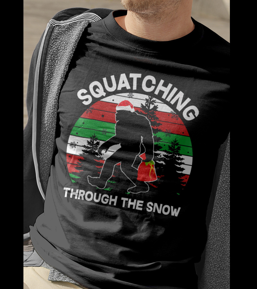 Squatching Through The Snow Santa Bigfoot T-Shirt
