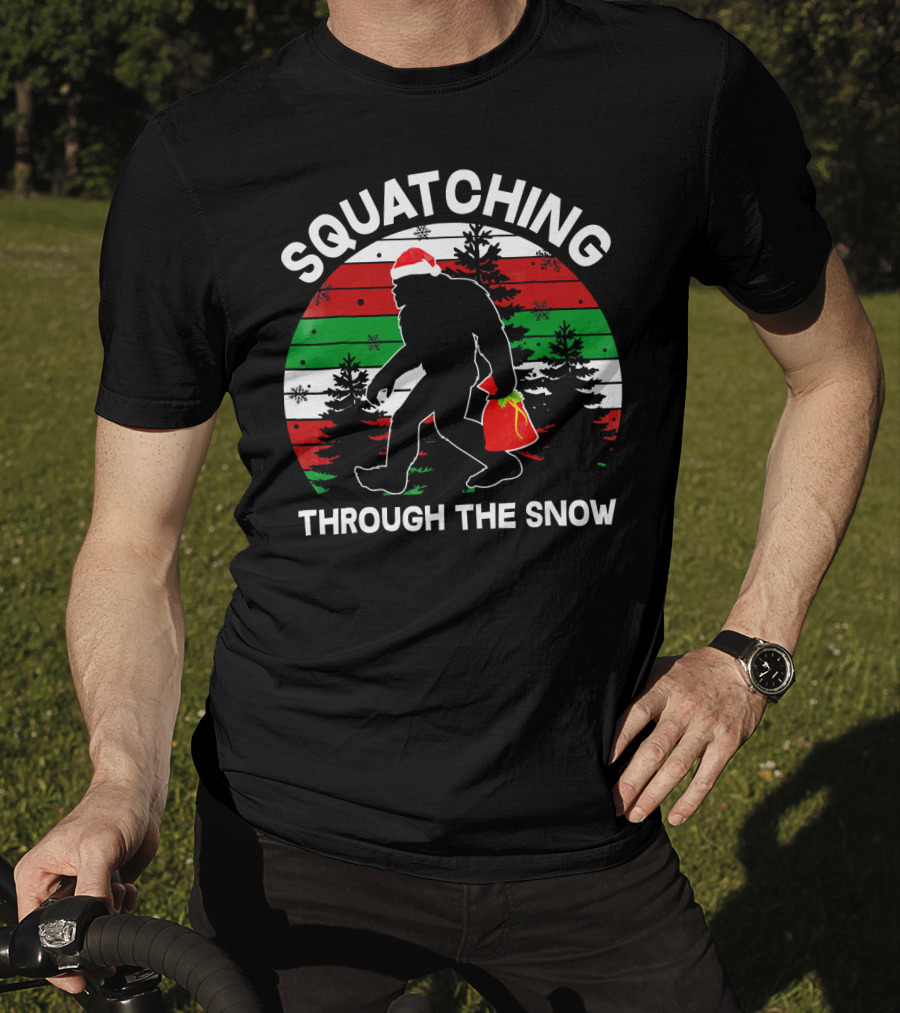 Squatching Through The Snow Santa Bigfoot T-Shirt