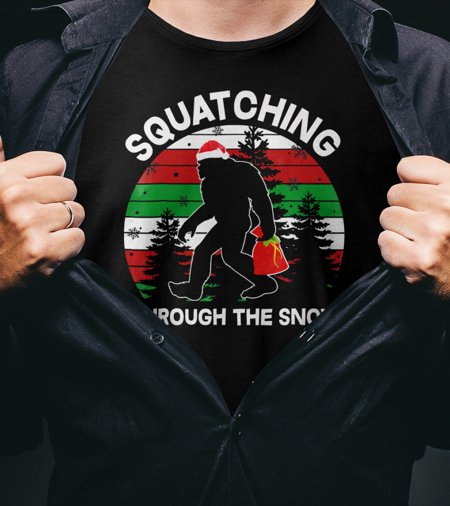 Squatching Through The Snow Santa Bigfoot T-Shirt