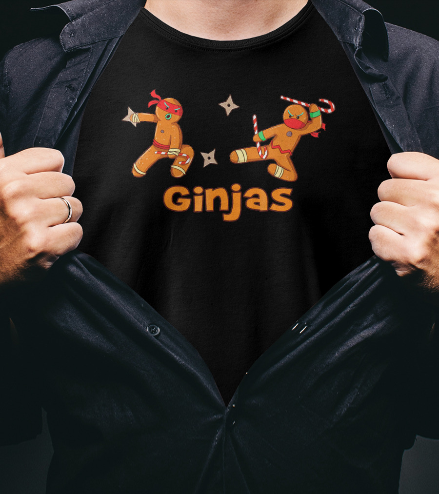 Ginjas Fighting Candy Cane Crew Gingerbr Ninja Gingerbread Cookies T-Shirt