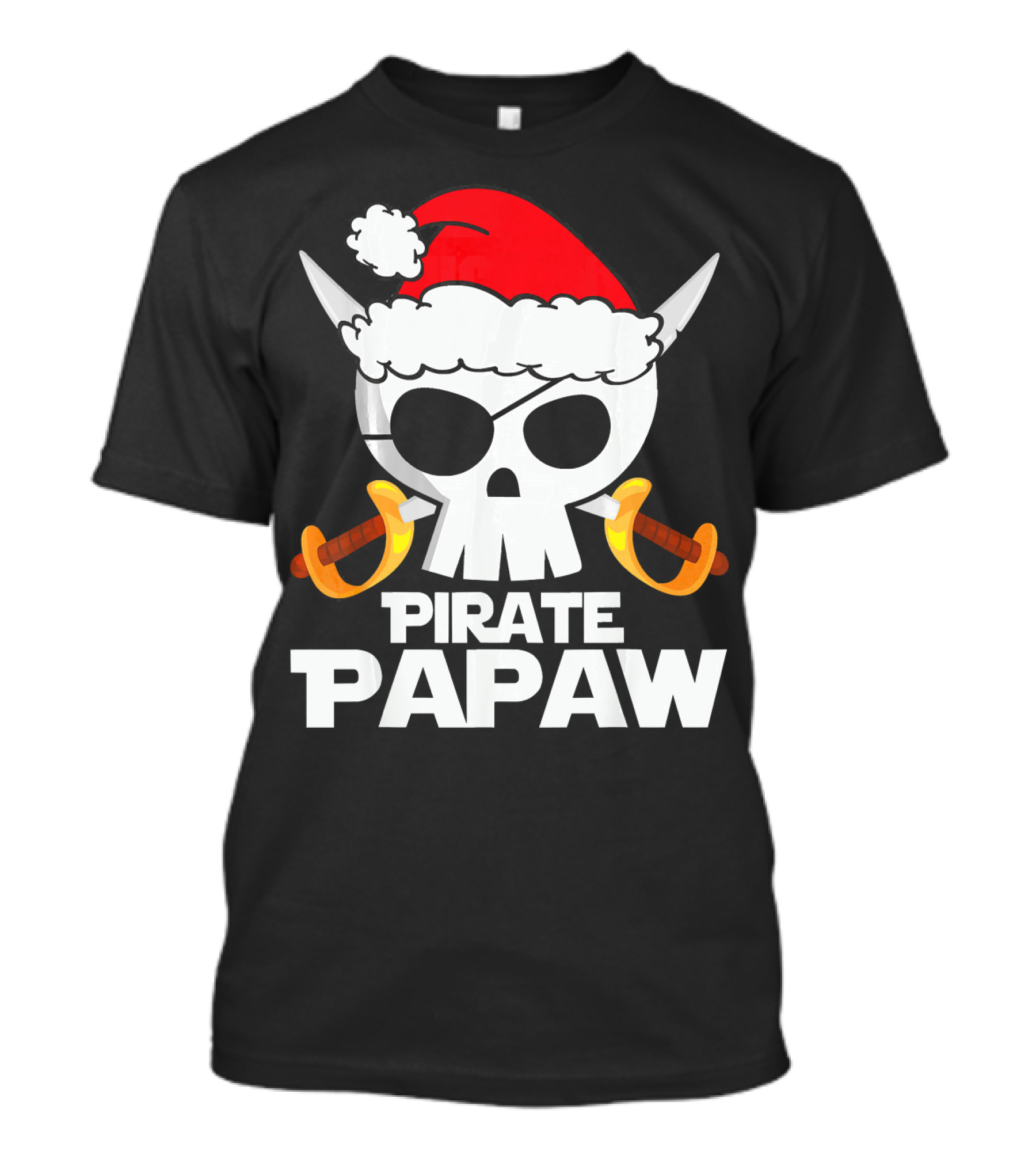 Santa Claus Pirate Papaw Skull With Swords T-Shirt