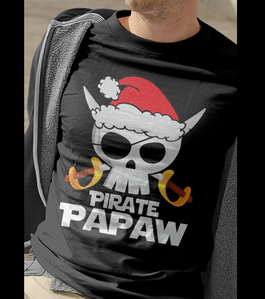 Santa Claus Pirate Papaw Skull With Swords T-Shirt