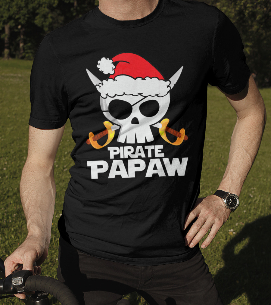 Santa Claus Pirate Papaw Skull With Swords T-Shirt