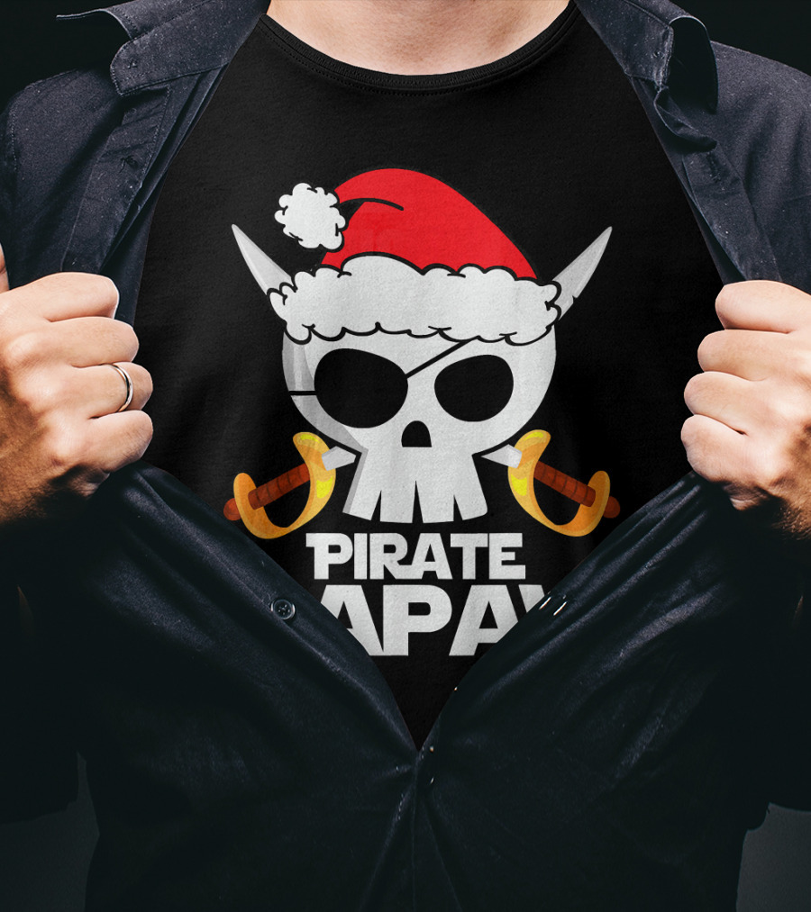Santa Claus Pirate Papaw Skull With Swords T-Shirt