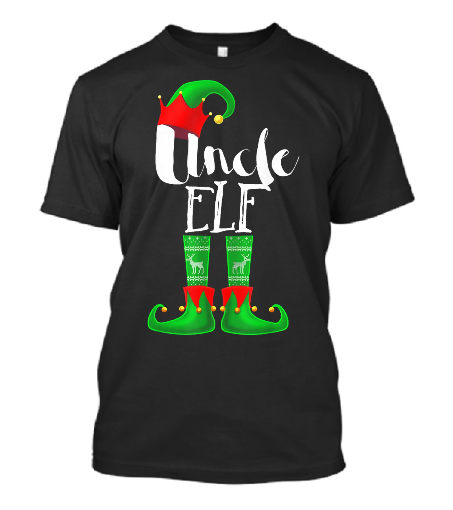 Uncle Elf Christmas Outfit With Santa Hat And Festive Green Boots T-Shirt