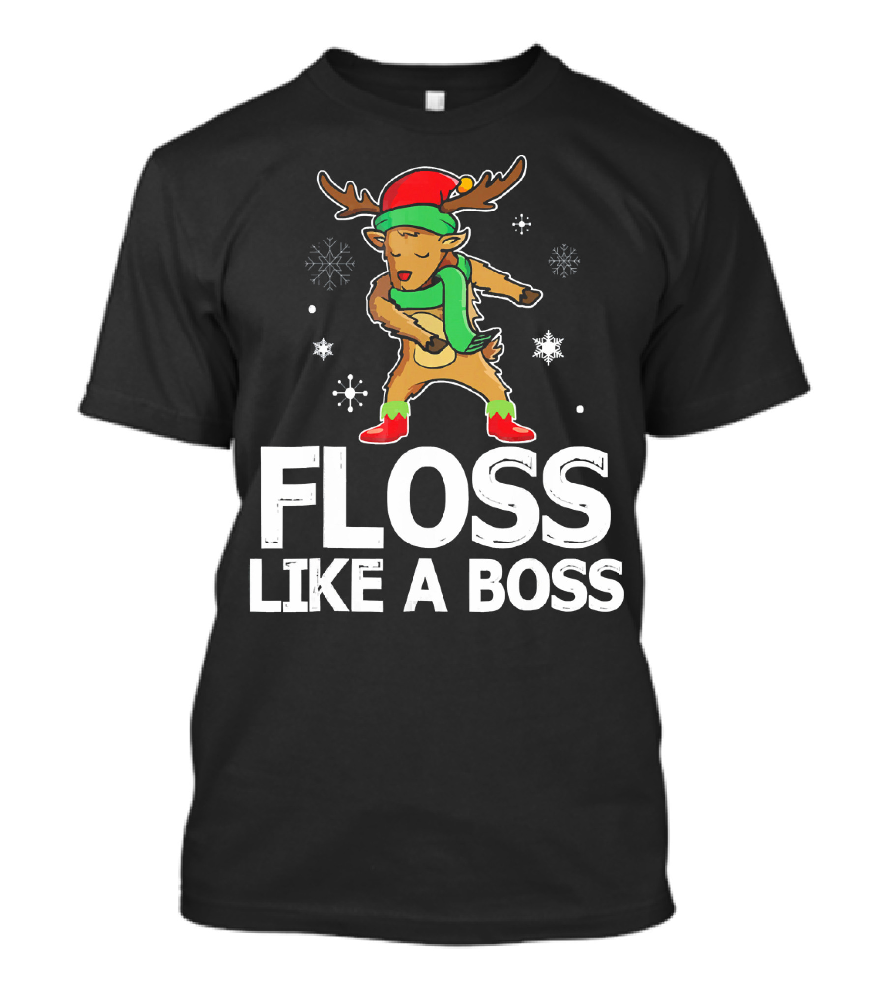 Reindeer ELF Costume Floss Like A Boss Snowflakes Christmas Dance T-Shirt