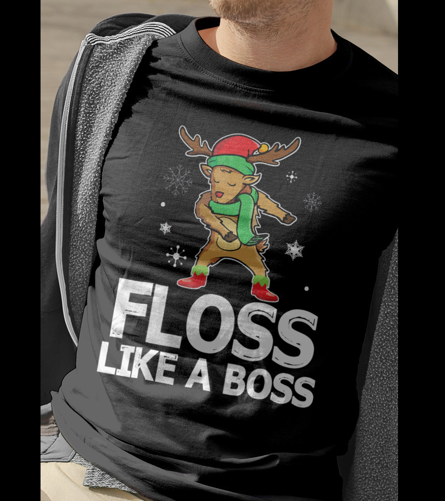 Reindeer ELF Costume Floss Like A Boss Snowflakes Christmas Dance T-Shirt
