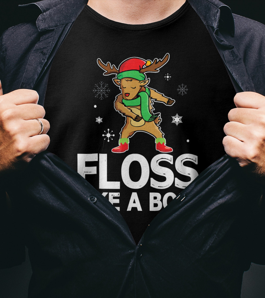 Reindeer ELF Costume Floss Like A Boss Snowflakes Christmas Dance T-Shirt