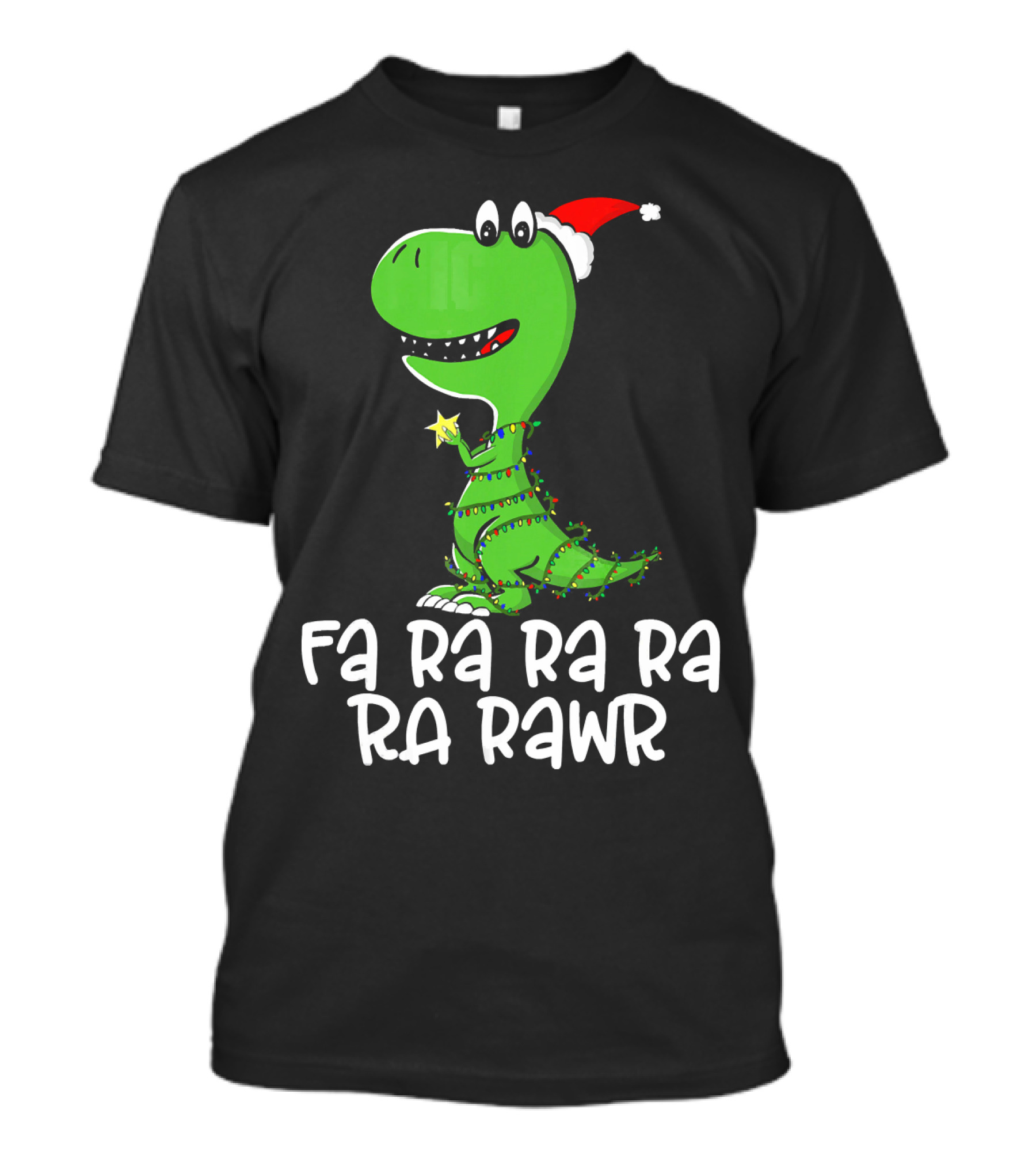 Fa Ra Ra Ra Rawr Dinosaur Christmas Lights Santa Hat T-Shirt