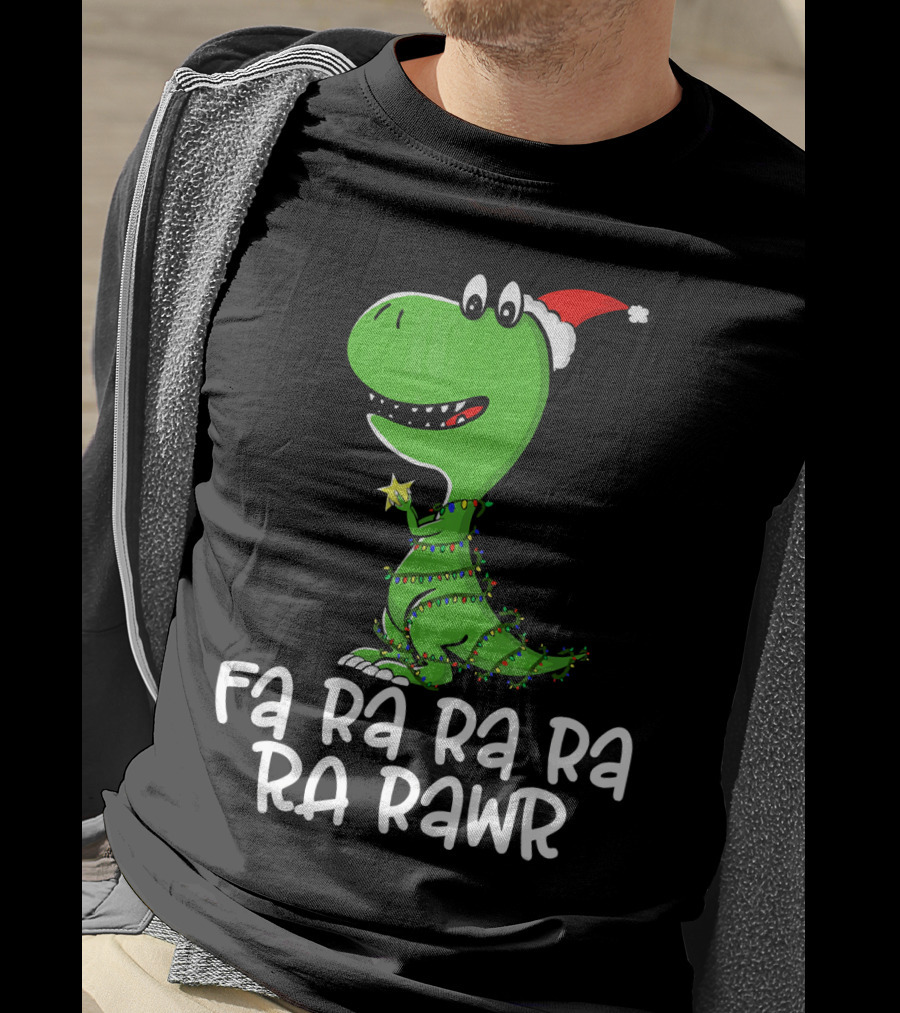 Fa Ra Ra Ra Rawr Dinosaur Christmas Lights Santa Hat T-Shirt