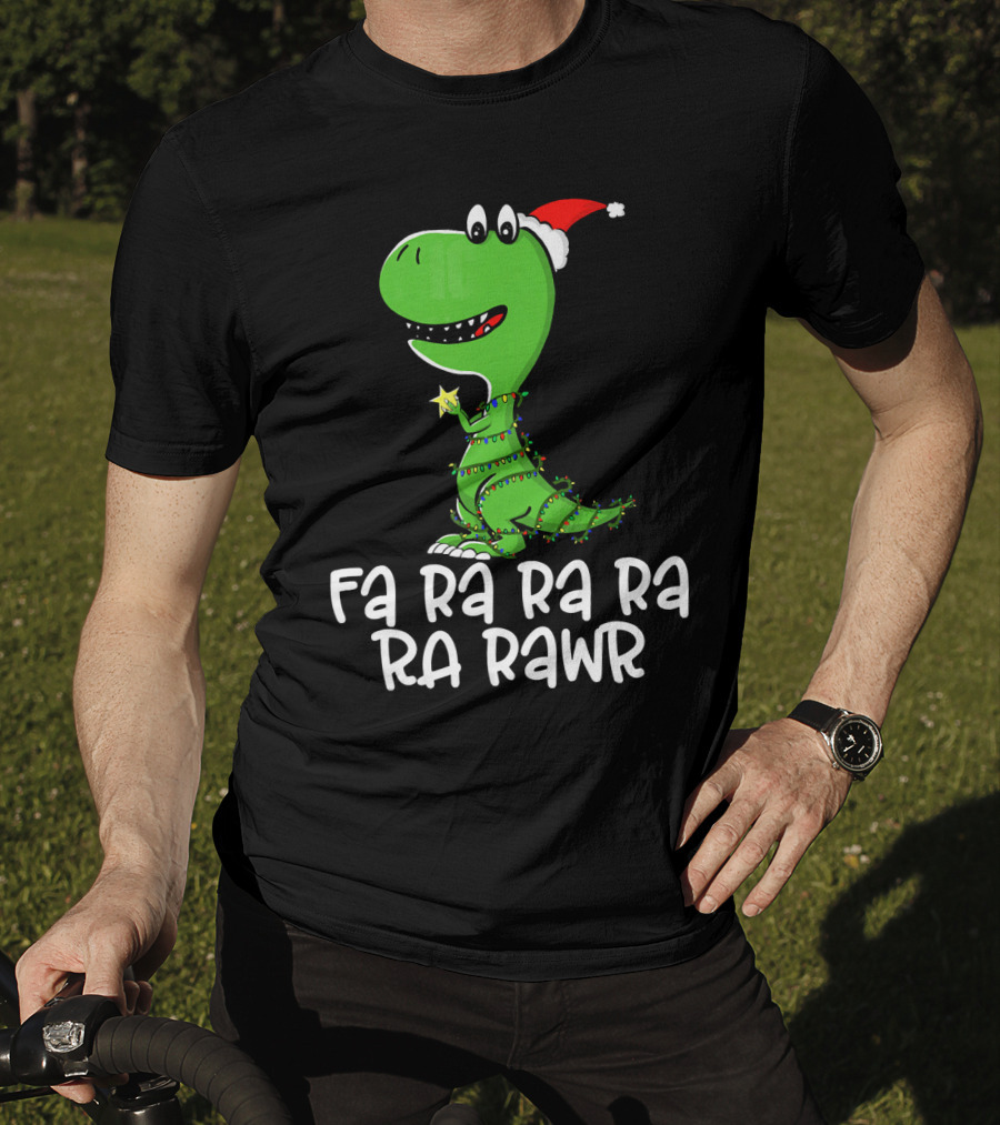 Fa Ra Ra Ra Rawr Dinosaur Christmas Lights Santa Hat T-Shirt