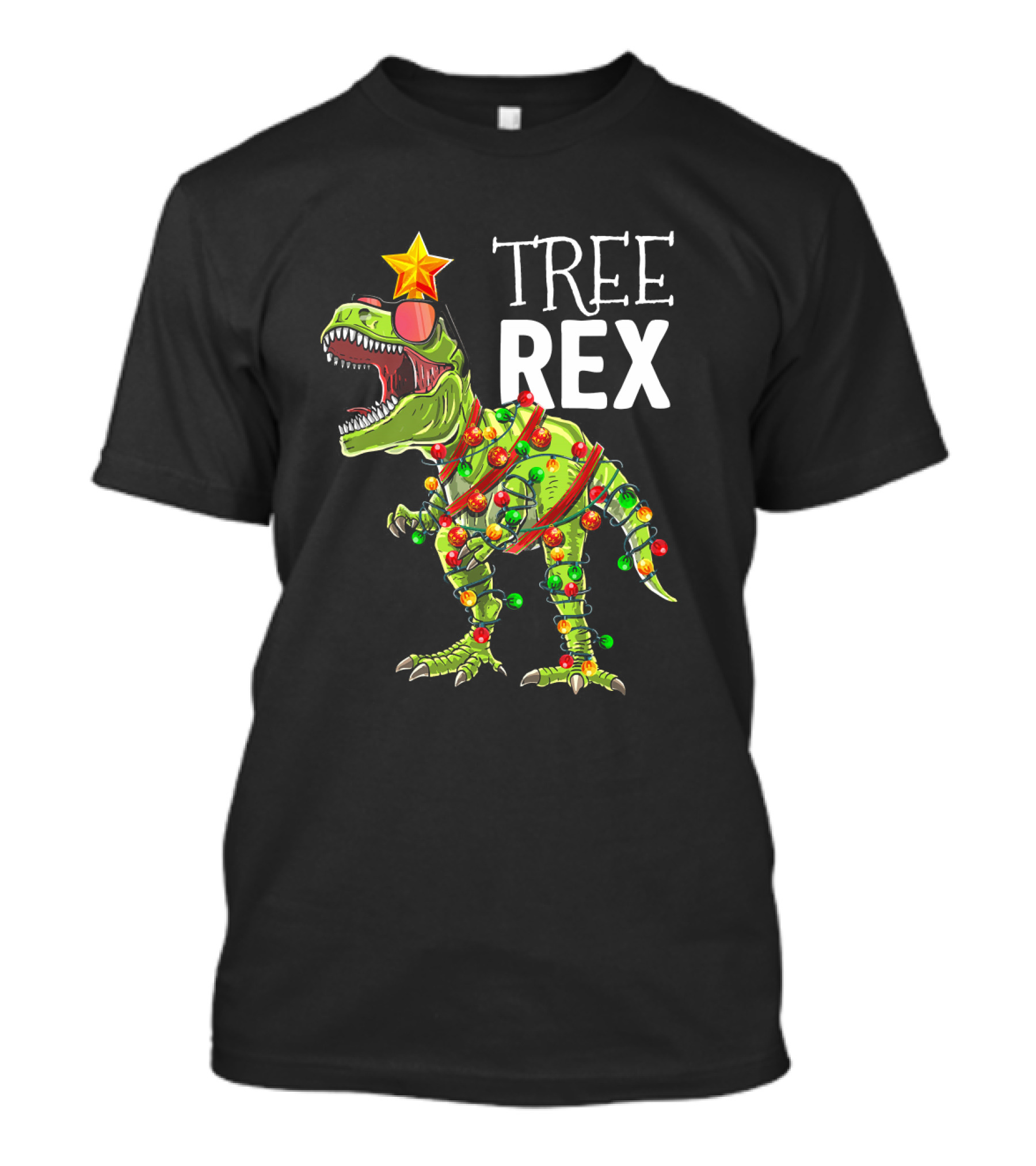 Tree Rex Dinosaur With Christmas Lights And Star T-Shirt