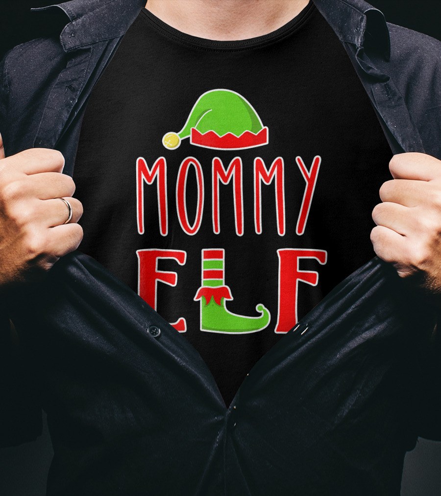 Mommy Elf Christmas Family Matching Hat And Shoe T-Shirt