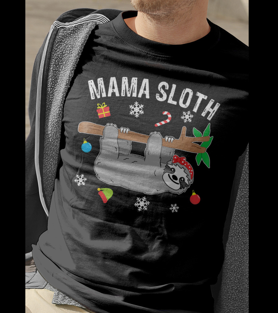 Mama Sloth Christmas Snowflakes Candy Cane Hanging T-Shirt